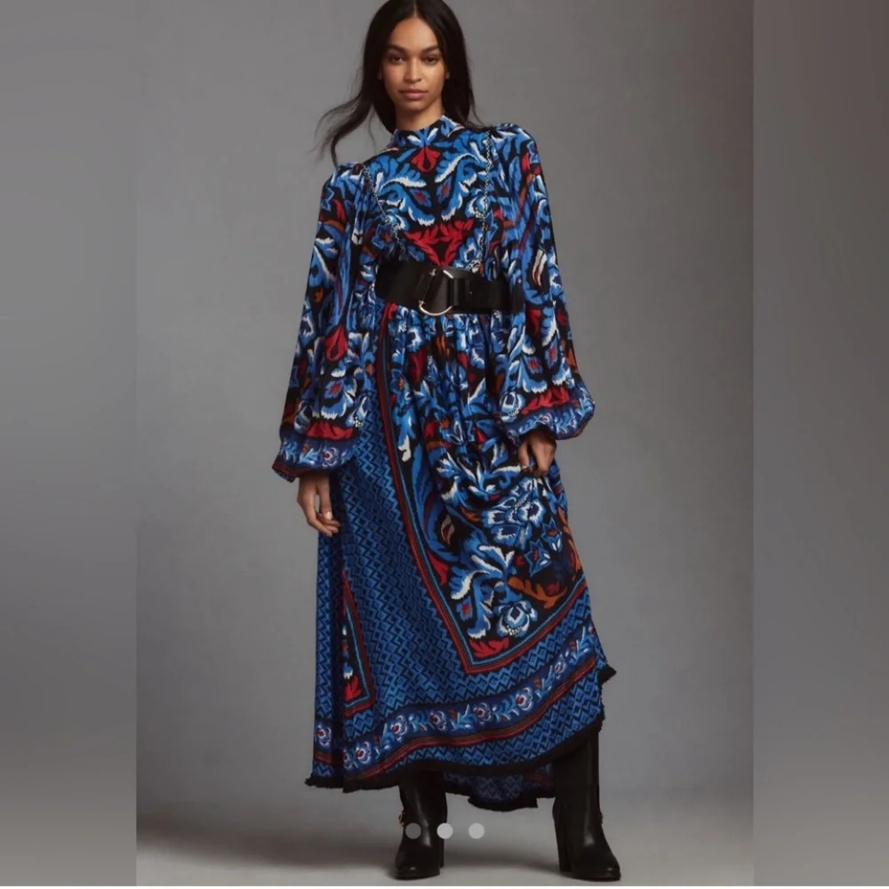 Anthropologie FARM Rio Black Toucans Scarf Maxi Dress - Picture 6 of 10